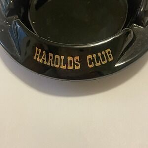 Harolds Club Ashtray-Cigar/Cigarette-Black Glass-For Fun-Reno-Casino, Vintage